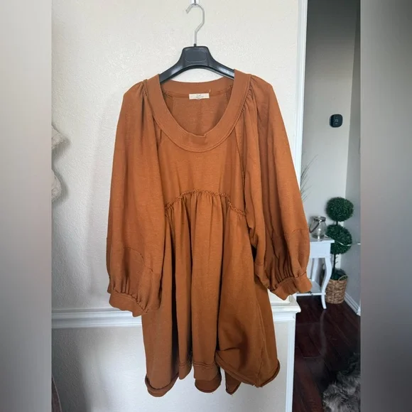 Rust Brown Babydoll Sweatshirt Dress C&V CHELSEA & Violet large - Picture 5 of 14